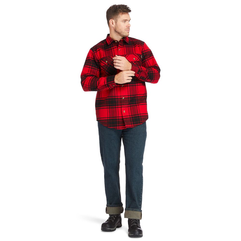 Timberland Mens Shirts PRO® Woodfort Heavyweight Flannel Work - Red/Black - India BI4026598